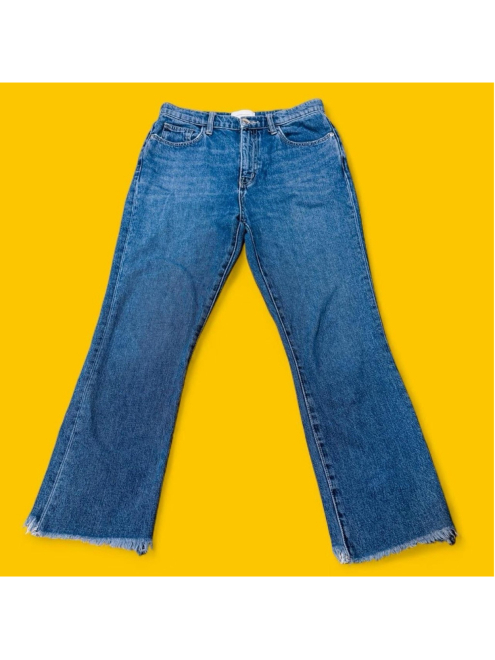 Current/Elliott High Rise Cropped Raw Hem Straight Leg Jeans Women’s 27 Blue